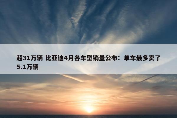 超31万辆 比亚迪4月各车型销量公布：单车最多卖了5.1万辆