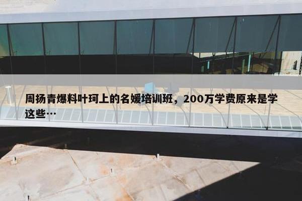 周扬青爆料叶珂上的名媛培训班，200万学费原来是学这些…